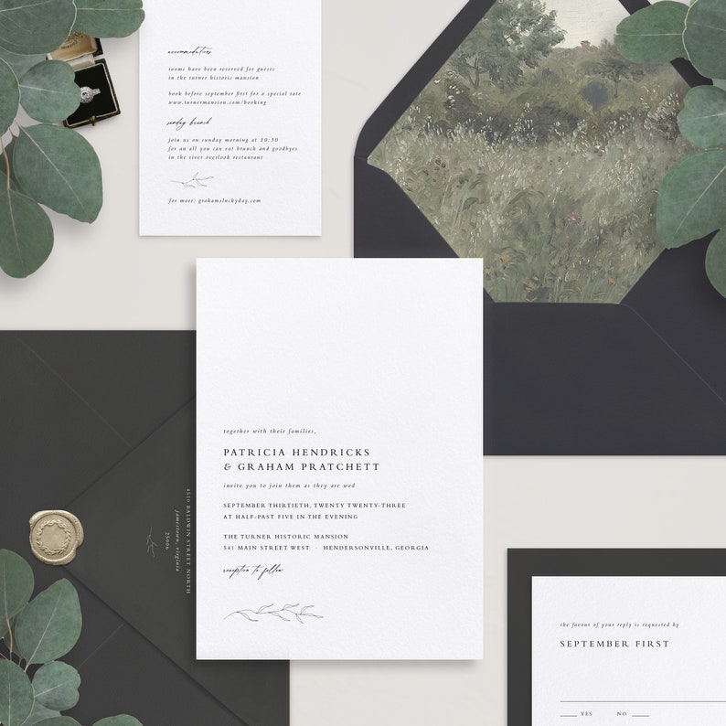 No. 15 Isabella Romantic Modern Minimalist Botanical Leaf Wedding Invitation image 1