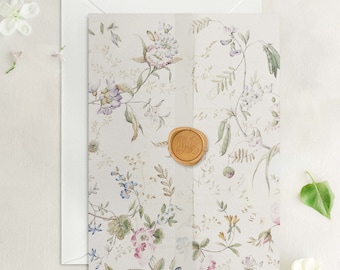 Garden in Spring Vellum Wrap, Vintage Floral Chintz Wallpaper Translucent Vellum Jacket for Wedding Invitations