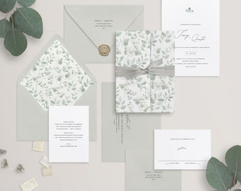 No. 13 | Greer - Romantic Calligraphy Eucalyptus Leaf Wedding Invitation