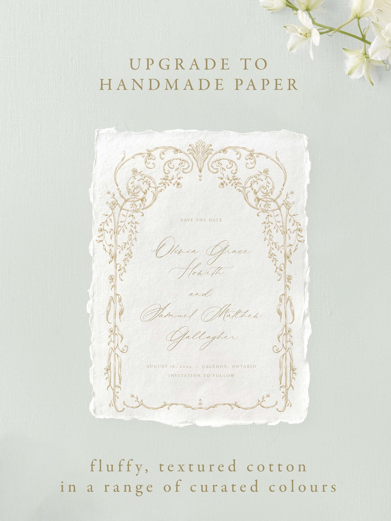 CELINE Classic Vintage-Style Floral Frame Save the Date Card & Envelope, Modern Elegant Wedding Stationery image 7