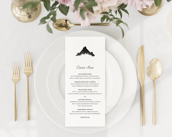 Kendall Mountain Wedding Menu Cards Watercolor Buffet Menu Etsy