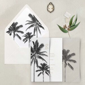 Modern Palm Tree Vellum Wrap, Black and White Beach Scenery Translucent Vellum Jacket for Wedding Invitations image 4