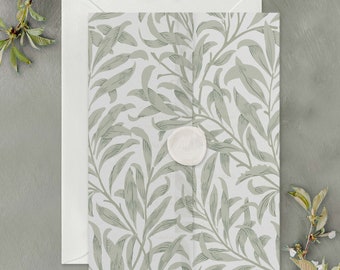 Willow Bough Vellum Wrap, Modern Botanical Leaf Translucent Vellum Jacket for Wedding Invitations
