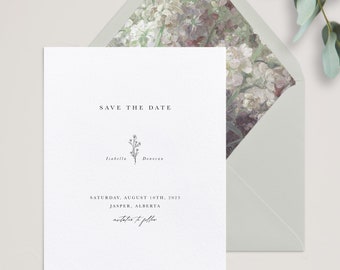 No. 28 | Kendall - Classic Wildflower Illustration Modern Botanical Save the Date Card & Envelope