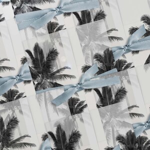 Modern Palm Tree Vellum Wrap, Black and White Beach Scenery Translucent Vellum Jacket for Wedding Invitations image 2
