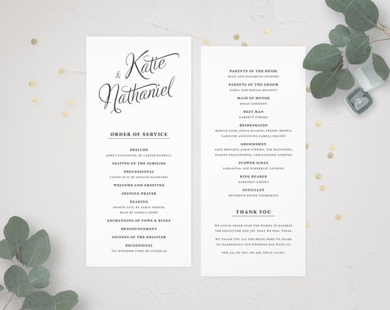 Evelyn Romantic Wedding Program Wedding Calligraphy Black Etsy