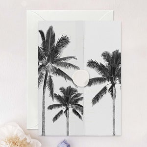 Modern Palm Tree Vellum Wrap, Black and White Beach Scenery Translucent Vellum Jacket for Wedding Invitations image 1