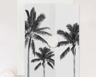 Modern Palm Tree Vellum Wrap, Black and White Beach Scenery Translucent Vellum Jacket for Wedding Invitations