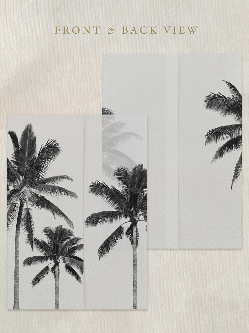 Modern Palm Tree Vellum Wrap, Black and White Beach Scenery Translucent Vellum Jacket for Wedding Invitations image 6