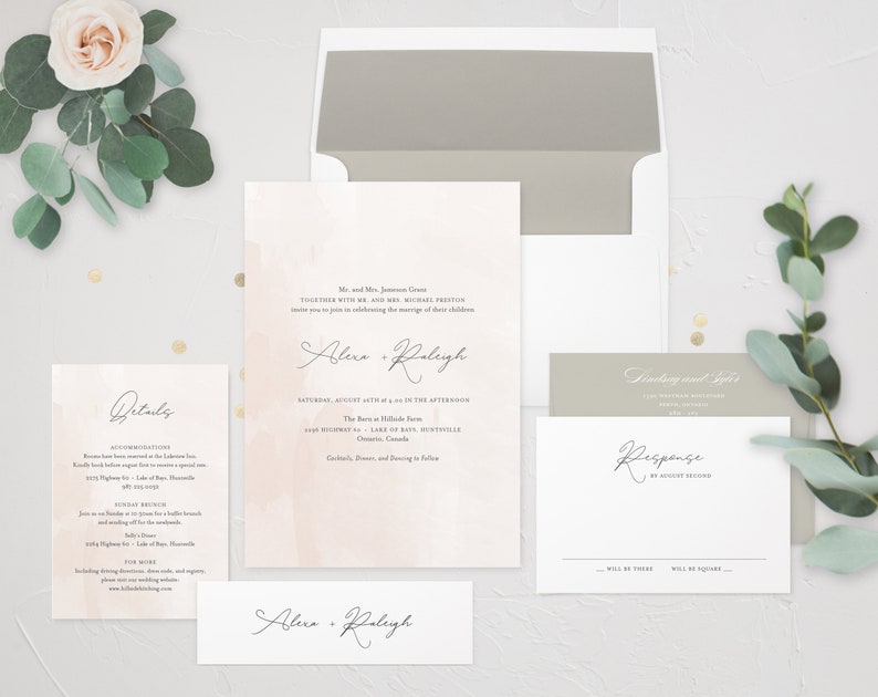 Cristina Watercolor Wedding Invitation Blush Wedding Etsy