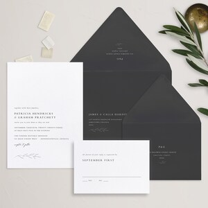 No. 15 Isabella Romantic Modern Minimalist Botanical Leaf Wedding Invitation Silver Package