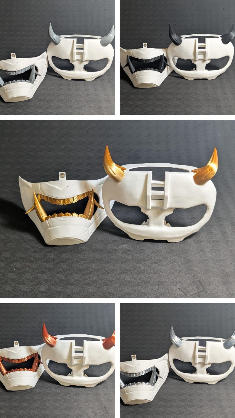 A collage of the Cyber Oni Mask set for the Meta Quest 3s in a variety of color combinations.