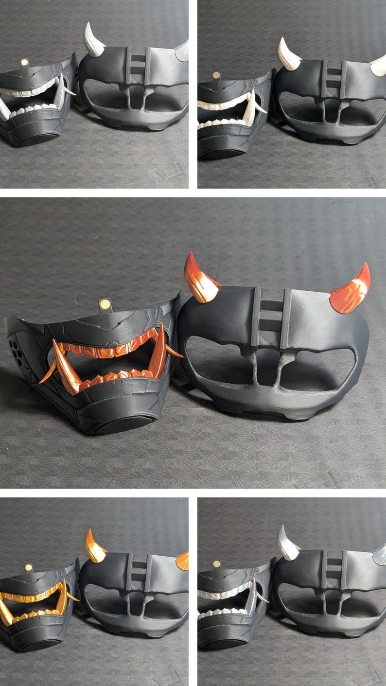 A collage of the Cyber Oni Mask set for the Meta Quest 3 in a variety of color combinations.