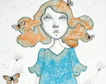 Butterfly Girl Waterverf en collage les in eigen tempo, kunstles Illustratie schilderen