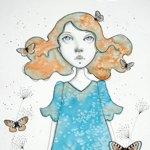 Butterfly Girl Watercolor and collage self paced lesson, art class Illustration painting