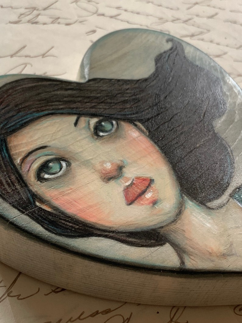 Original colored pencil painting on wood illustration gifts for her