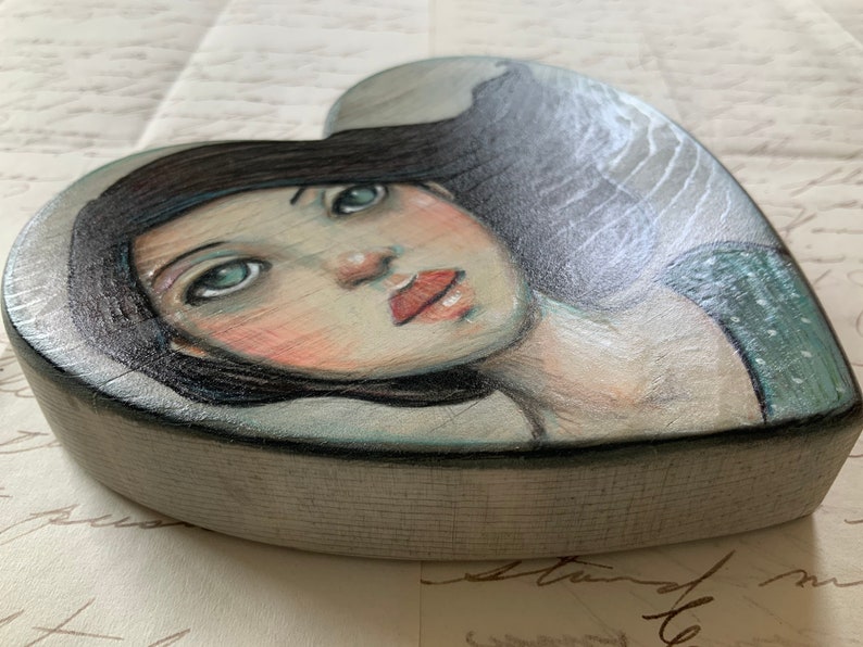 Original colored pencil painting on wood illustration gifts for her