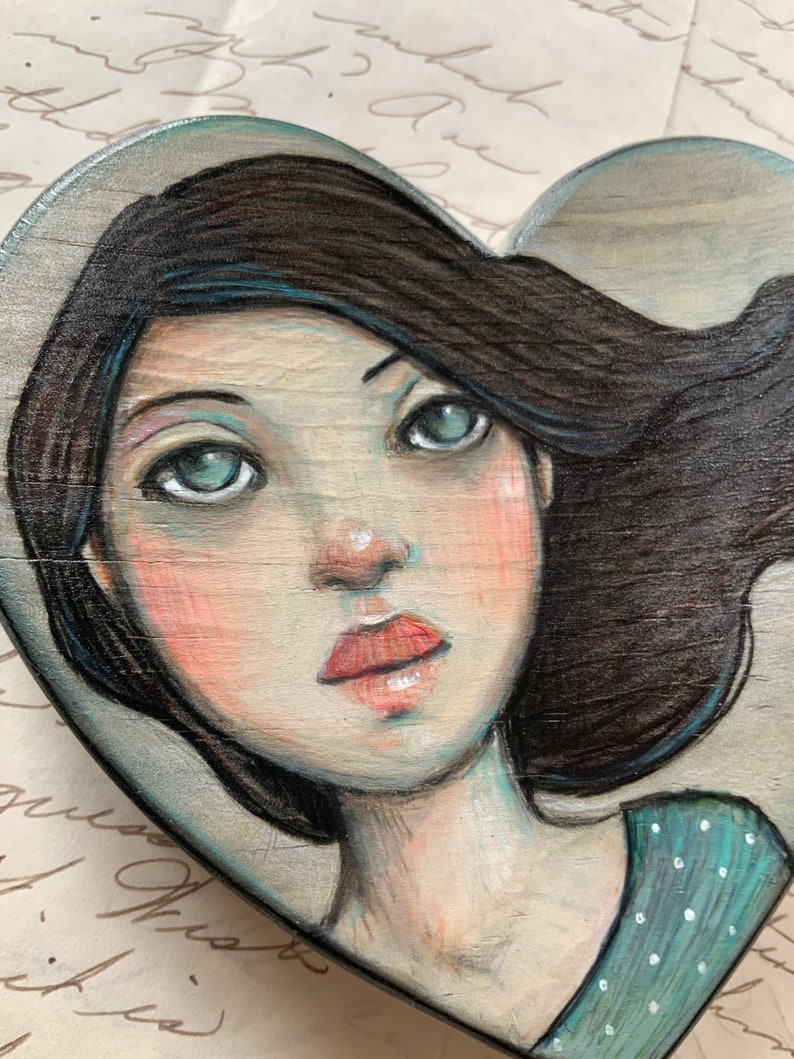 Original colored pencil painting on wood illustration gifts for her