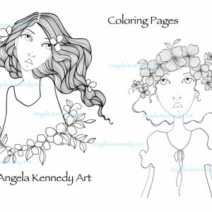 Adult Coloring Pages Art Journal women Floral printables gift for her