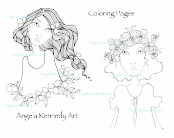 Dibujos para colorear para adultos Revista de arte mujeres Imprimibles florales regalo para ella