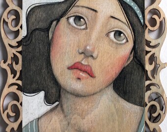 Looking UP Colored Pencil and acrylic on wood online art class, art lesson, gift for her