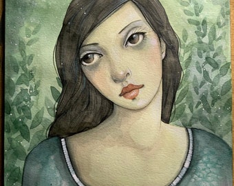 Original Watercolor painting portrait Gift for her