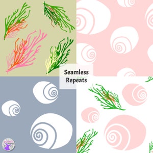 Shells and Seaweed Patterns PNG Seamless Repeats Instant Download