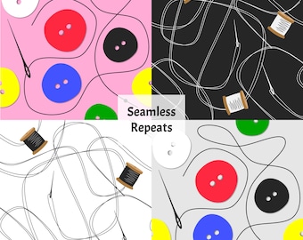 Cucito e bottoni Modelli PNG Seamless Repeats Download istantaneo