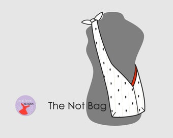 May include: A white and black polka dot bag with a red strap. The bag is shaped like a triangle and has a knot at the top. The text "The Not Bag" is written below the bag.