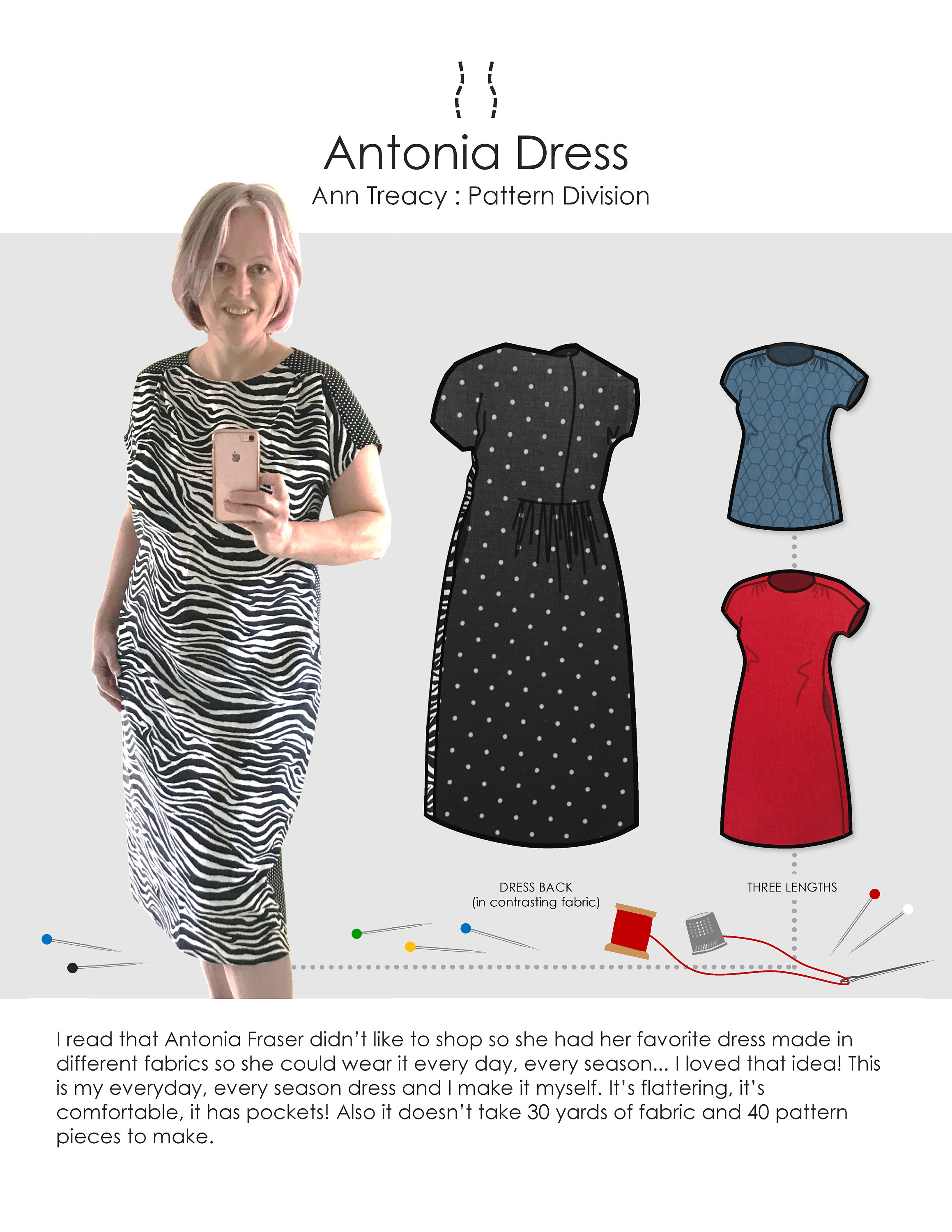 Antonia Dress and Tunic, PDF Sewing Pattern for Women, Digital
