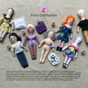 Cloth Doll Sewing Pattern and Wardrobe, 11/18 inch, PDF, Illustrated Instructions, Traditional or Print & Sew Option