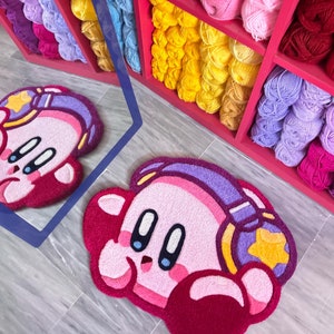 Tuftingteppich, Handgemachter Teppich, Rot Rosa bunter Tufting Teppich, Anime Kirby, Weihnachtsgeschenk, Custom Game Wandkunst, 3D Cartoon Pop Fun Dekoration