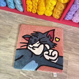 Tuftkleed, handgemaakt tapijt, anime getuft tapijt, anime tapijt, Tom & Jerry, kerstcadeau, aangepaste kunst aan de muur, cartoon kinderdecoratie, 3D