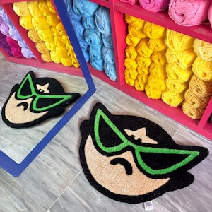 Tappeto tuftato, tappeto fatto a mano, tappeto artistico tuftato, Buttercup Powerpuff Girls, regalo di Natale, arte murale 3D personalizzata, decorazione infantile dei cartoni animati