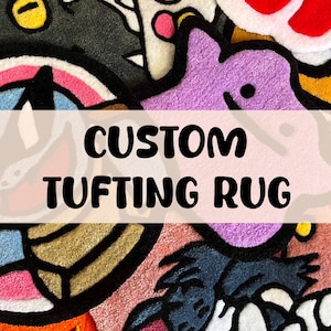 Op maat tuften tapijt, handgemaakt anime ambachtelijke huisdieren naampersonages gepersonaliseerd, ontwerp cartoon getuft kerstcadeau, logo 2D 3D-decoratie