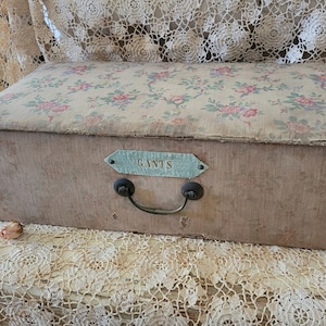 Antique Large French Vintage Authentic Shabby GANTS Floral Fabric Box #4 Victorian Edwardian Brocante FAB As-Is