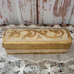 Vintage Italian Ornate Florentine Gold and Off-White Wood Trunk Chest Box Brocante As-Is