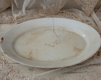 Vintage Crazed Cracked Chipped Antique Serving Plate Platter Ironstone Shabby Brocante AS-IS
