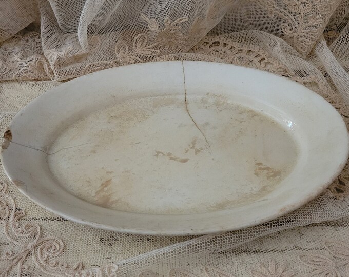 Chipped Tableware Vintage Crazed Cracked Chipped Antique Serving Plate Platter Ironstone ...
