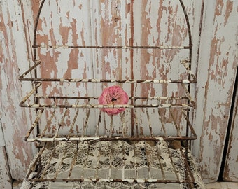 FAB Vintage Rusty Off-White Shabby Metal Wall Basket 2-Tier Shelf Nordic BROCANTE As-Is