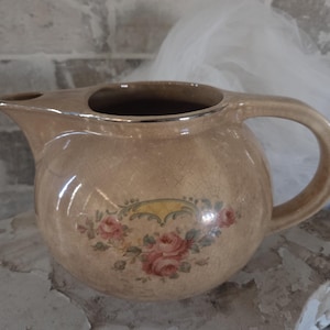 PRETTY Large Shabby Vintage All-Over Discolored Crazed Tea Pot Flowers Porcelain Ironstone Brocante AS-IS