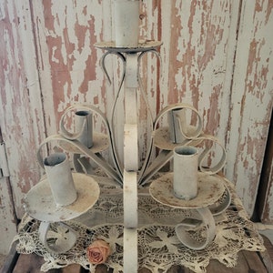 Vintage Lovely Shabby Off-White Metal Candleholder Ornate Cottage Chic AS-IS