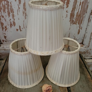 Vintage French TRIO of Shabby Off-White Cream Lampshades As-Is Cottage FAB