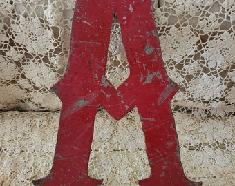 Vintage LARGE Shabby Red Metal "A" Brocante Rustic Industrial Circus Carnival AS-IS