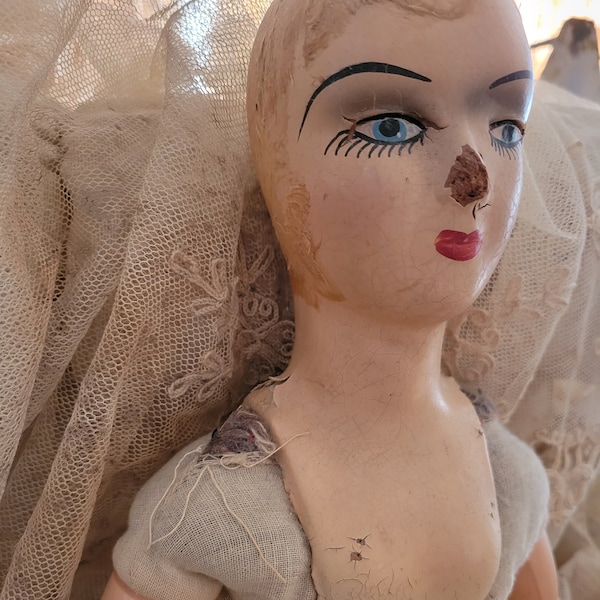 Vintage Antique Shabby Lady Boudoir Doll #1 Toy Brocante AS-IS