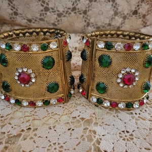 Omg RARE Original Vintage Theatre Costume Jewel Cuffs Showgirl Burlesque Mata Hari Brocante As-Is