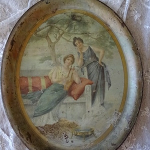 Shabby Vintage Victorian Ladies Muses Edwardian Tin Tray FAB