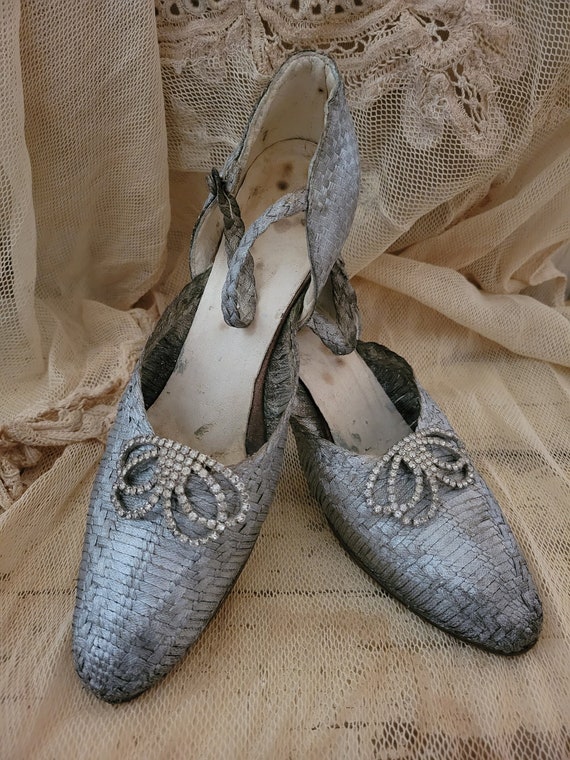 BEAUTIFUL French 1920s Vintage Pair Silver Lame Ev