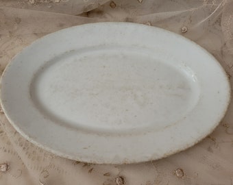 Vintage Off-white Crazed Antique Serving Plate Platter Ironstone Shabby Brocante AS-IS