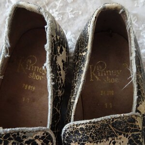 Vintage SHABBY Victorian Black Cream Child's Loafers Shoes image 4